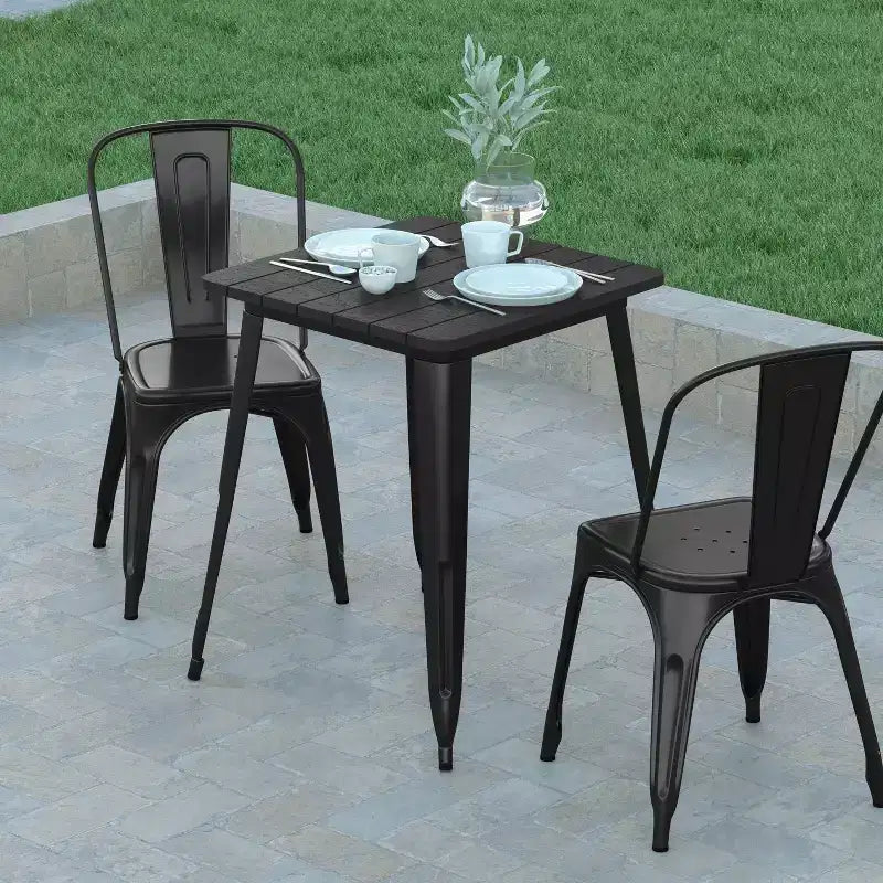 Emma and Oliver Indoor/Outdoor Dining Table, 23.75 Square All Weather Poly Resin Top with Steel Base