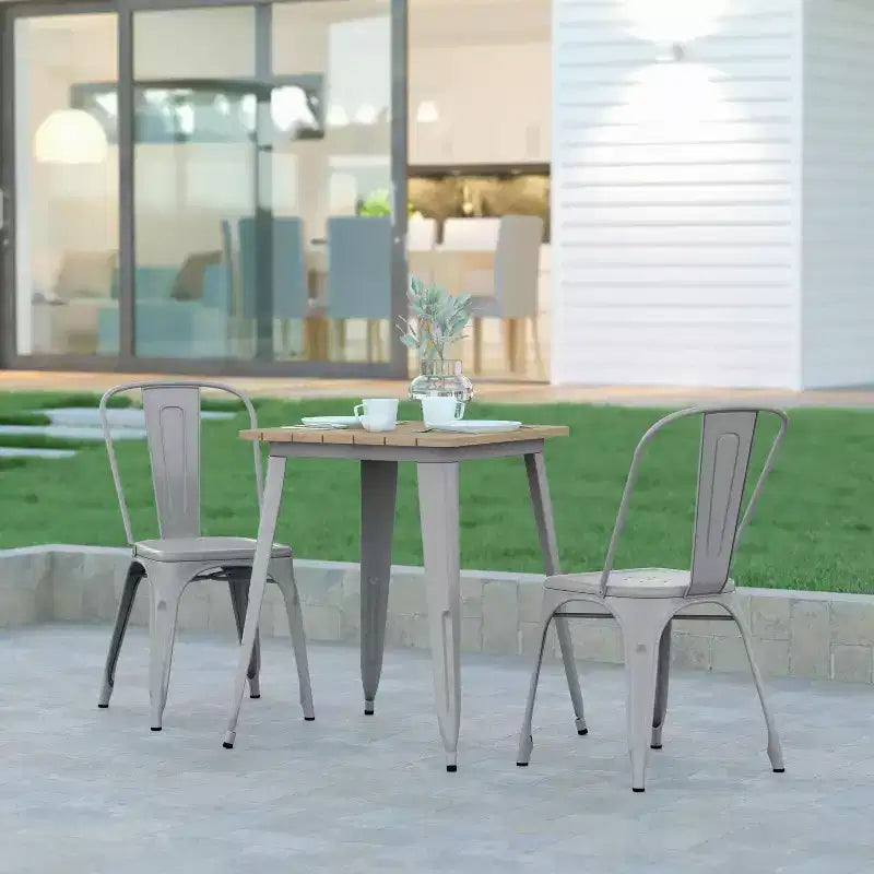 Emma and Oliver Indoor/Outdoor Dining Table, 23.75 Square All Weather Poly Resin Top with Steel Base