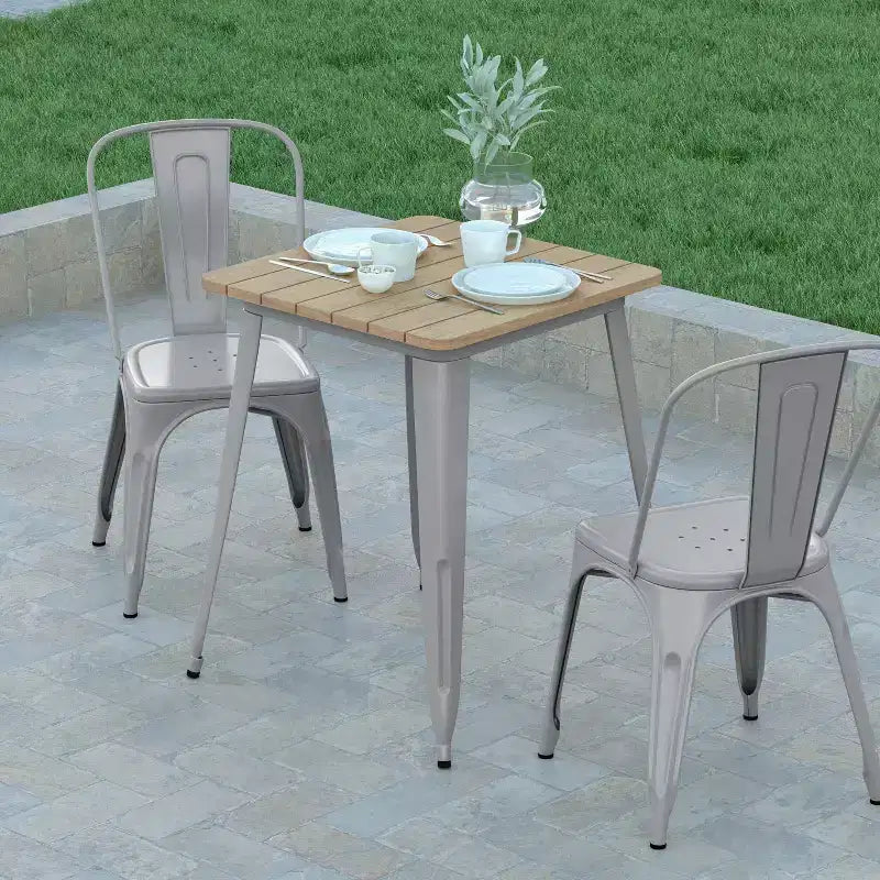 Emma and Oliver Indoor/Outdoor Dining Table, 23.75 Square All Weather Poly Resin Top with Steel Base