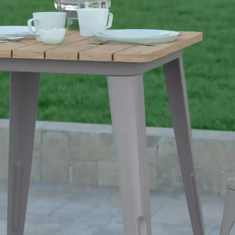 Emma and Oliver Indoor/Outdoor Dining Table, 23.75 Square All Weather Poly Resin Top with Steel Base