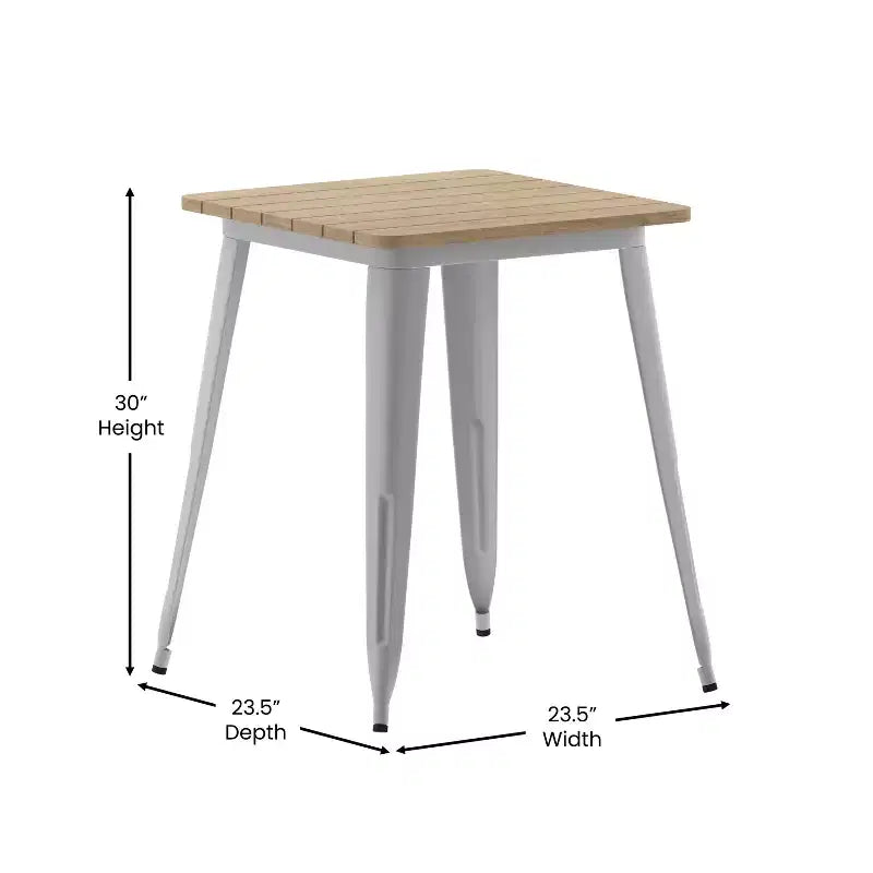 Emma and Oliver Indoor/Outdoor Dining Table, 23.75 Square All Weather Poly Resin Top with Steel Base