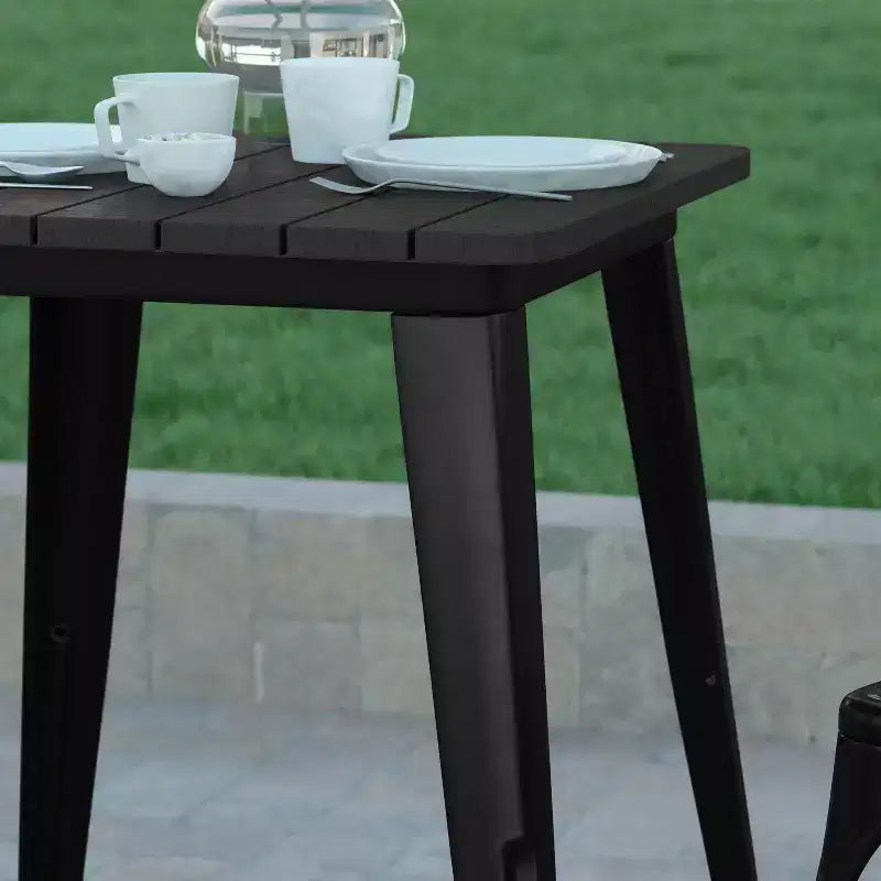 Emma and Oliver Indoor/Outdoor Dining Table, 23.75 Square All Weather Poly Resin Top with Steel Base