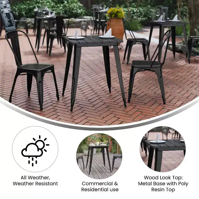 Emma and Oliver Indoor/Outdoor Dining Table, 23.75 Square All Weather Poly Resin Top with Steel Base