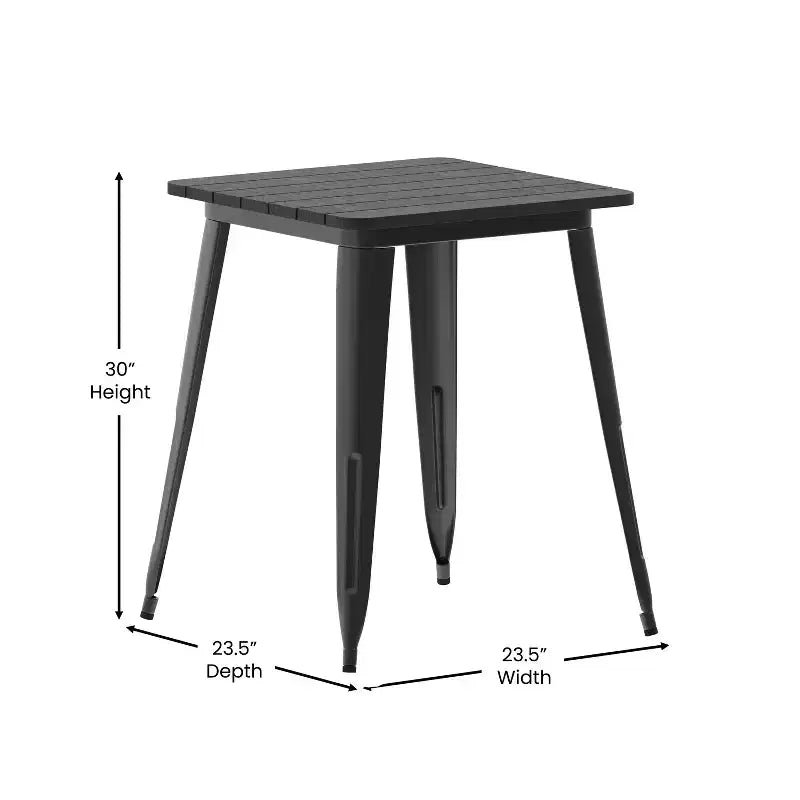 Emma and Oliver Indoor/Outdoor Dining Table, 23.75 Square All Weather Poly Resin Top with Steel Base