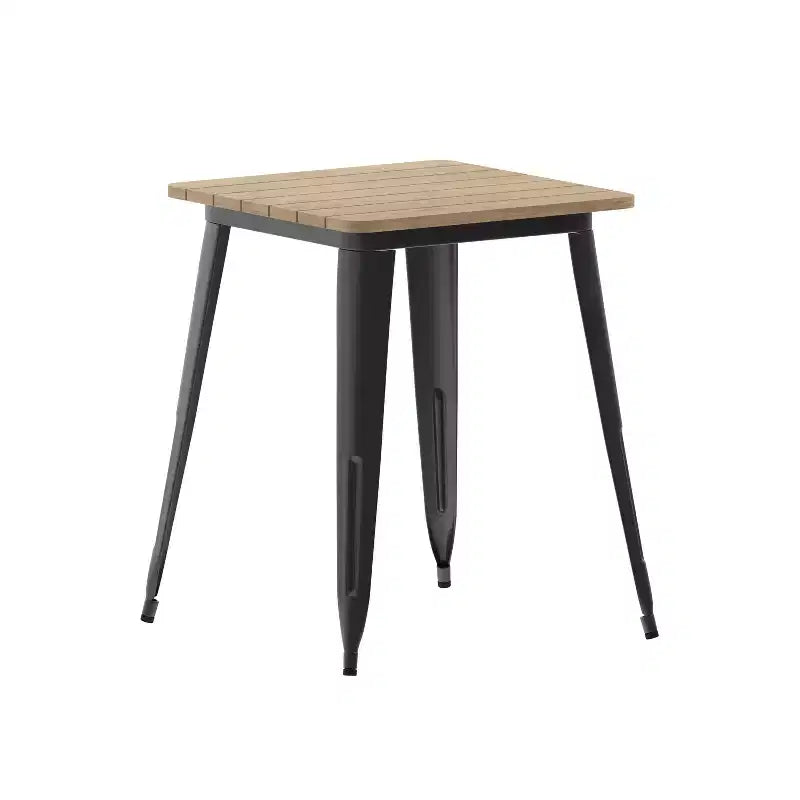 Emma and Oliver Indoor/Outdoor Dining Table, 23.75 Square All Weather Poly Resin Top with Steel Base