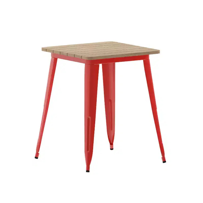 Emma and Oliver Indoor/Outdoor Dining Table, 23.75 Square All Weather Poly Resin Top with Steel Base