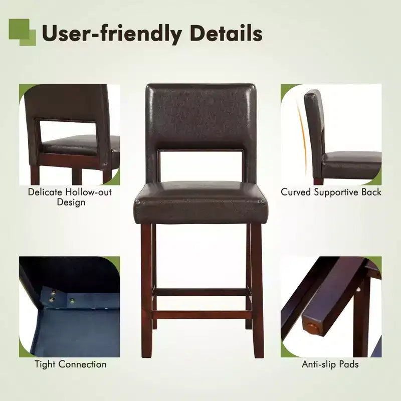Costway Set of 2 Upholstered Linen Bar Stools 24.5'' Wooden Dining Chairs with Back Beige/Brown