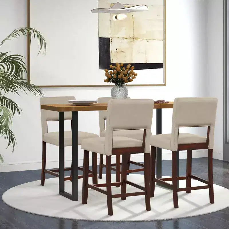 Costway Set of 2 Upholstered Linen Bar Stools 24.5'' Wooden Dining Chairs with Back Beige/Brown