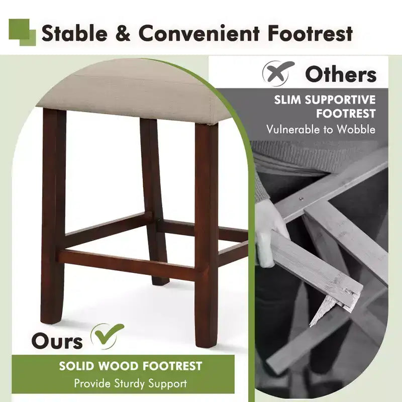 Costway Set of 2 Upholstered Linen Bar Stools 24.5'' Wooden Dining Chairs with Back Beige/Brown