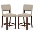 Costway Set of 2 Upholstered Linen Bar Stools 24.5'' Wooden Dining Chairs with Back Beige/Brown