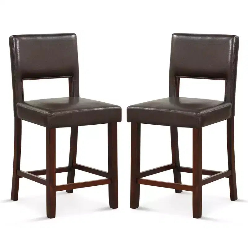Costway Set of 2 Upholstered Linen Bar Stools 24.5'' Wooden Dining Chairs with Back Beige/Brown
